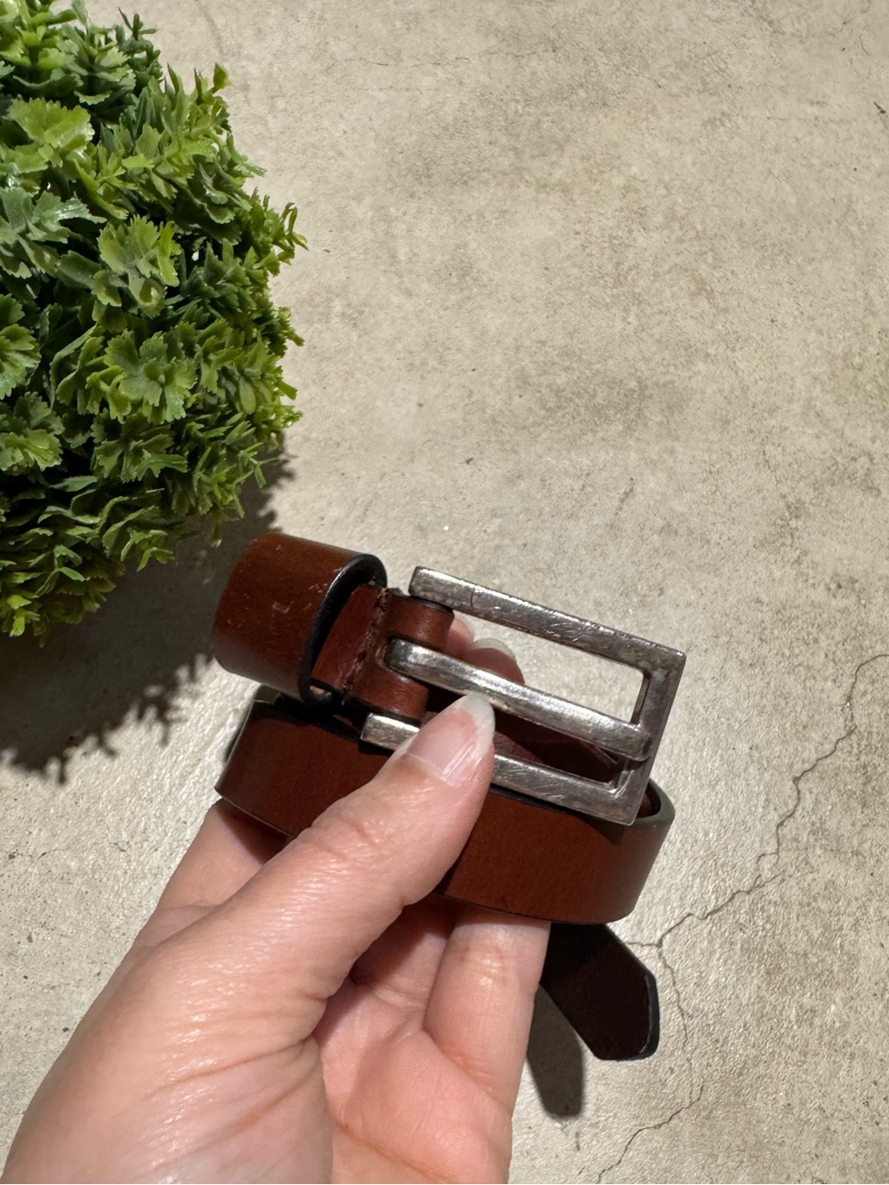 RITZ Vintage Leather Belt Size Large Chestnut Brown Silver Classic Basic